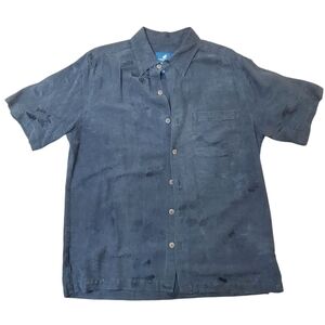 Caribbean Joe Hawaiian Silk Button Down Shirt. Black on Black. LG